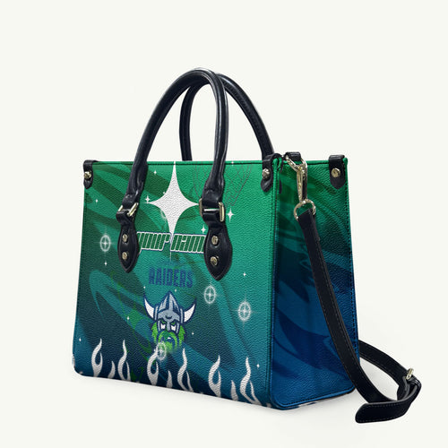 Personalized Canberra Raiders Leather Bag Y2K Grunge Aesthetic With Cyber Flames and Starburst Graphics