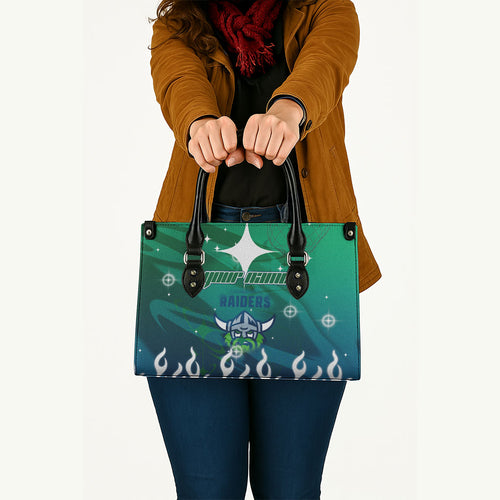 Personalized Canberra Raiders Leather Bag Y2K Grunge Aesthetic With Cyber Flames and Starburst Graphics