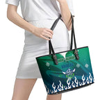Personalized Canberra Raiders Leather Tote Bag Y2K Grunge Aesthetic With Cyber Flames and Starburst Graphics