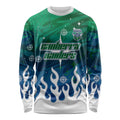 Personalized Canberra Raiders Long Sleeve Shirt Y2K Grunge Aesthetic With Cyber Flames and Starburst Graphics