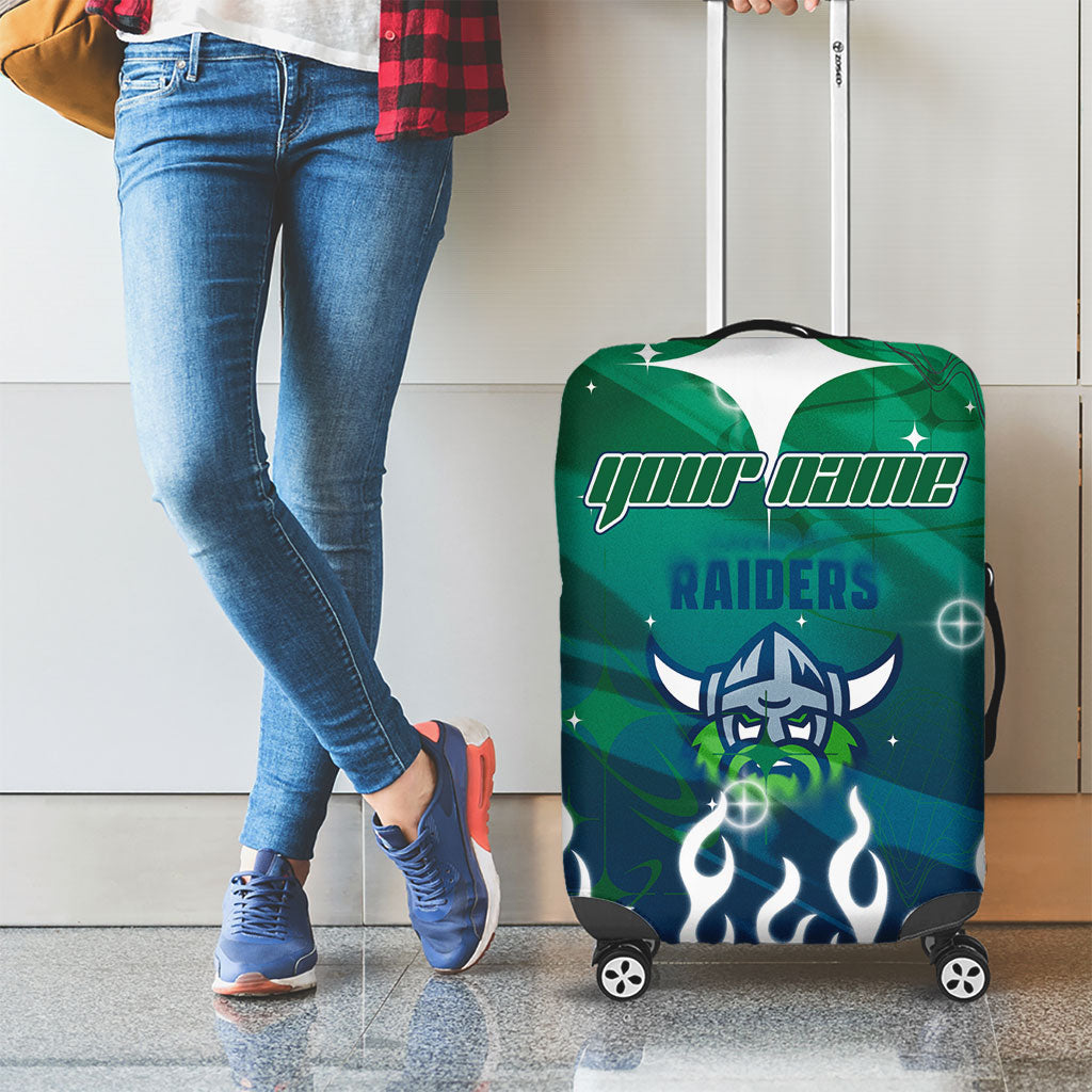 Personalized Canberra Raiders Luggage Cover Y2K Grunge Aesthetic With Cyber Flames and Starburst Graphics