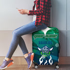 Personalized Canberra Raiders Luggage Cover Y2K Grunge Aesthetic With Cyber Flames and Starburst Graphics
