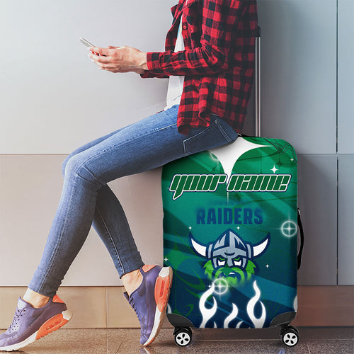 Personalized Canberra Raiders Luggage Cover Y2K Grunge Aesthetic With Cyber Flames and Starburst Graphics