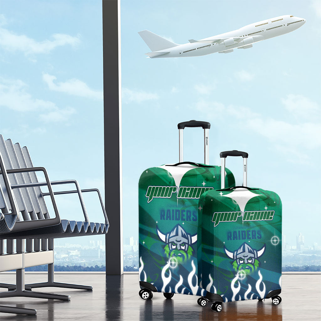 Personalized Canberra Raiders Luggage Cover Y2K Grunge Aesthetic With Cyber Flames and Starburst Graphics