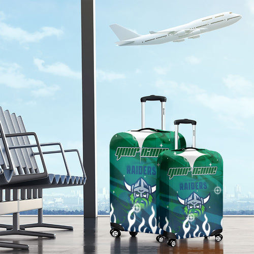 Personalized Canberra Raiders Luggage Cover Y2K Grunge Aesthetic With Cyber Flames and Starburst Graphics