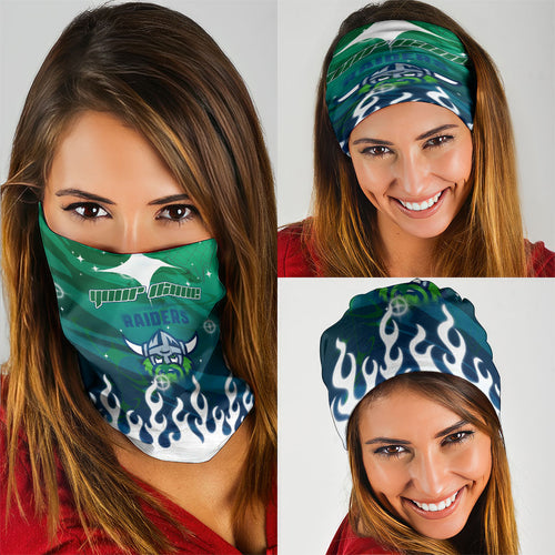 Personalized Canberra Raiders Neck Gaiter Y2K Grunge Aesthetic With Cyber Flames and Starburst Graphics