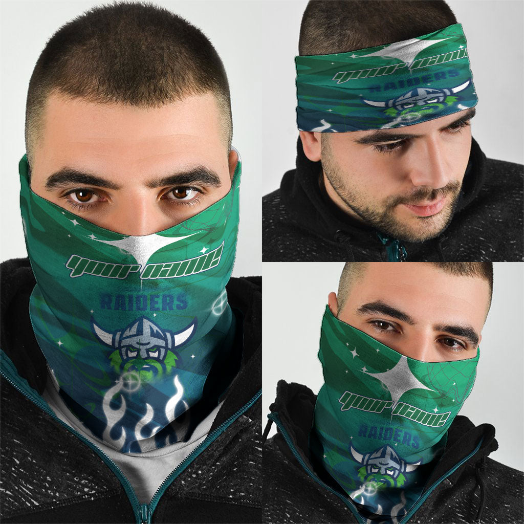 Personalized Canberra Raiders Neck Gaiter Y2K Grunge Aesthetic With Cyber Flames and Starburst Graphics