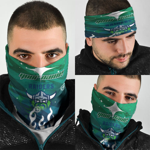 Personalized Canberra Raiders Neck Gaiter Y2K Grunge Aesthetic With Cyber Flames and Starburst Graphics