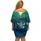 Personalized Canberra Raiders Off Shoulder Short Dress Y2K Grunge Aesthetic With Cyber Flames and Starburst Graphics