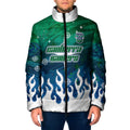 Personalized Canberra Raiders Padded Jacket Y2K Grunge Aesthetic With Cyber Flames and Starburst Graphics