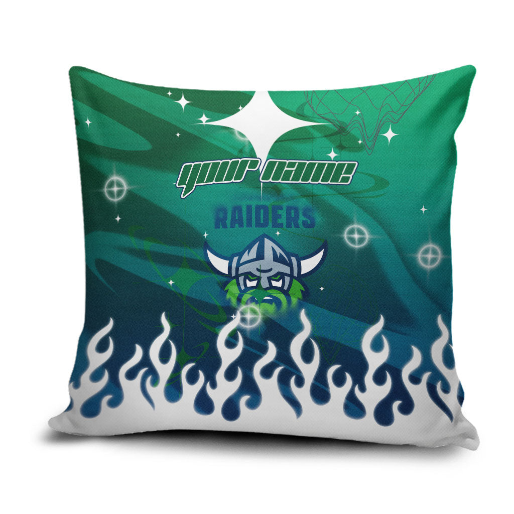 Personalized Canberra Raiders Pillow Cover Y2K Grunge Aesthetic With Cyber Flames and Starburst Graphics