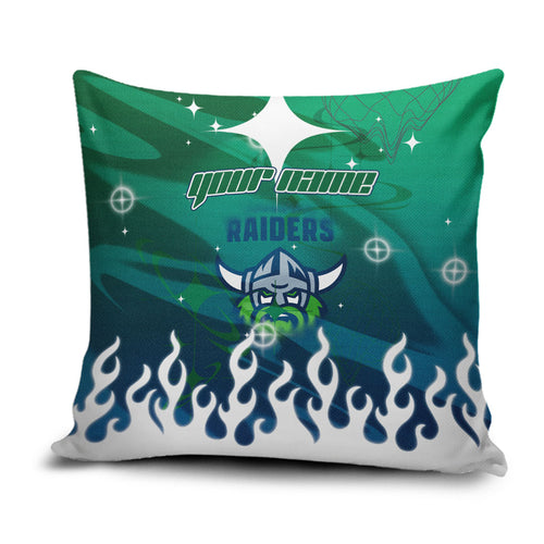 Personalized Canberra Raiders Pillow Cover Y2K Grunge Aesthetic With Cyber Flames and Starburst Graphics