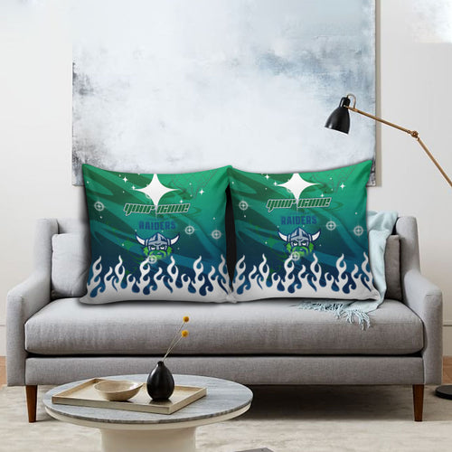 Personalized Canberra Raiders Pillow Cover Y2K Grunge Aesthetic With Cyber Flames and Starburst Graphics