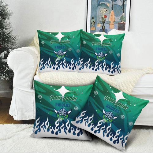 Personalized Canberra Raiders Pillow Cover Y2K Grunge Aesthetic With Cyber Flames and Starburst Graphics