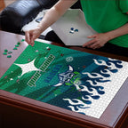 Personalized Canberra Raiders Puzzle Y2K Grunge Aesthetic With Cyber Flames and Starburst Graphics