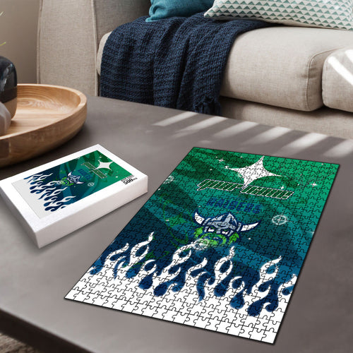 Personalized Canberra Raiders Puzzle Y2K Grunge Aesthetic With Cyber Flames and Starburst Graphics