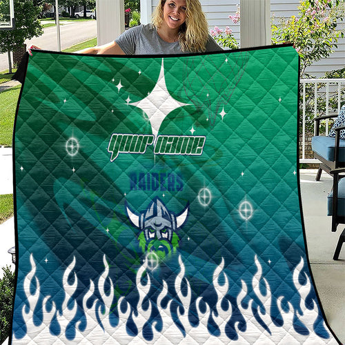 Personalized Canberra Raiders Quilt Y2K Grunge Aesthetic With Cyber Flames and Starburst Graphics