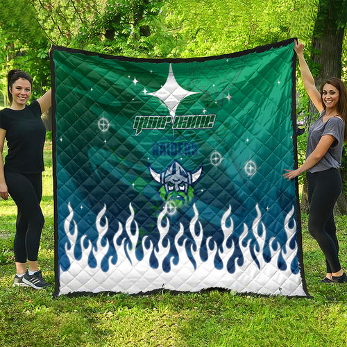 Personalized Canberra Raiders Quilt Y2K Grunge Aesthetic With Cyber Flames and Starburst Graphics