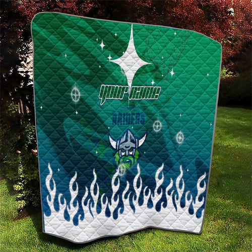 Personalized Canberra Raiders Quilt Y2K Grunge Aesthetic With Cyber Flames and Starburst Graphics