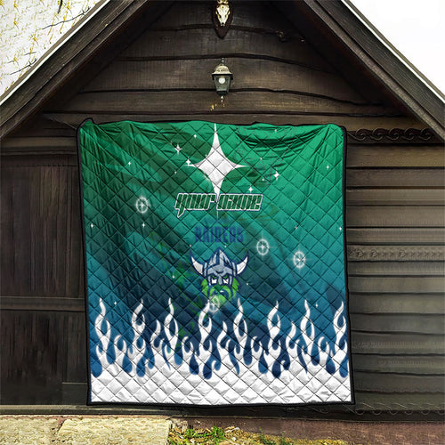 Personalized Canberra Raiders Quilt Y2K Grunge Aesthetic With Cyber Flames and Starburst Graphics