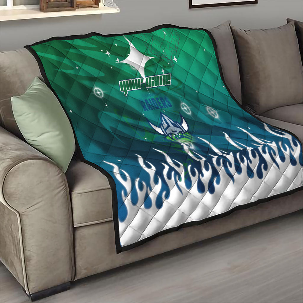 Personalized Canberra Raiders Quilt Y2K Grunge Aesthetic With Cyber Flames and Starburst Graphics
