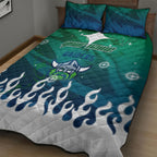 Personalized Canberra Raiders Quilt Bed Set Y2K Grunge Aesthetic With Cyber Flames and Starburst Graphics