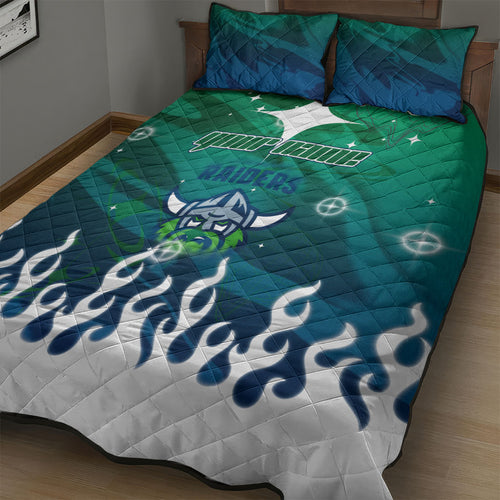 Personalized Canberra Raiders Quilt Bed Set Y2K Grunge Aesthetic With Cyber Flames and Starburst Graphics