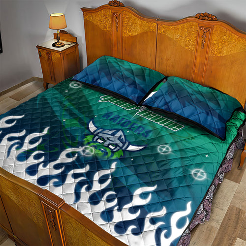 Personalized Canberra Raiders Quilt Bed Set Y2K Grunge Aesthetic With Cyber Flames and Starburst Graphics