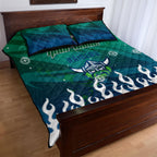 Personalized Canberra Raiders Quilt Bed Set Y2K Grunge Aesthetic With Cyber Flames and Starburst Graphics