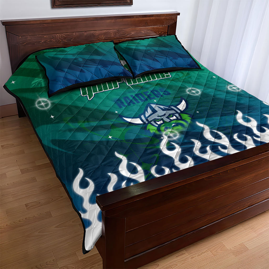 Personalized Canberra Raiders Quilt Bed Set Y2K Grunge Aesthetic With Cyber Flames and Starburst Graphics