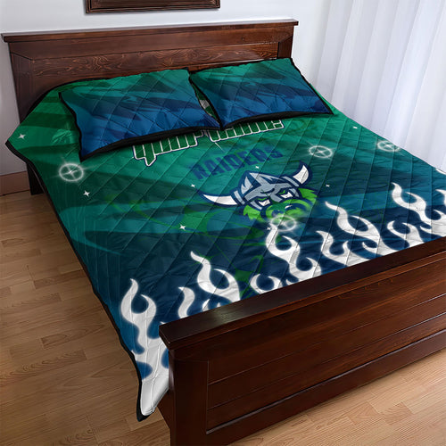 Personalized Canberra Raiders Quilt Bed Set Y2K Grunge Aesthetic With Cyber Flames and Starburst Graphics