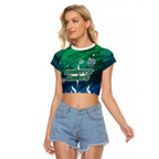 Personalized Canberra Raiders Raglan Cropped T Shirt Y2K Grunge Aesthetic With Cyber Flames and Starburst Graphics