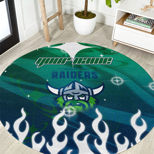 Personalized Canberra Raiders Round Carpet Y2K Grunge Aesthetic With Cyber Flames and Starburst Graphics