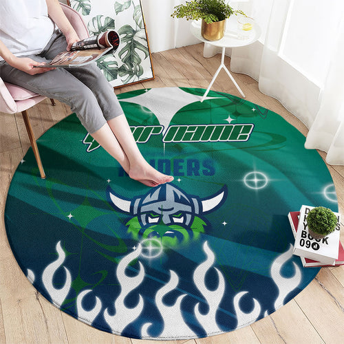 Personalized Canberra Raiders Round Carpet Y2K Grunge Aesthetic With Cyber Flames and Starburst Graphics