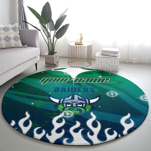 Personalized Canberra Raiders Round Carpet Y2K Grunge Aesthetic With Cyber Flames and Starburst Graphics