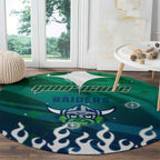 Personalized Canberra Raiders Round Carpet Y2K Grunge Aesthetic With Cyber Flames and Starburst Graphics