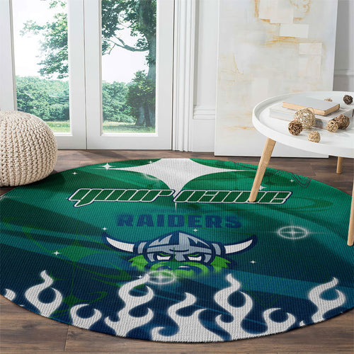 Personalized Canberra Raiders Round Carpet Y2K Grunge Aesthetic With Cyber Flames and Starburst Graphics