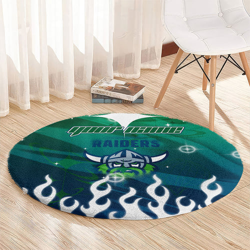 Personalized Canberra Raiders Round Carpet Y2K Grunge Aesthetic With Cyber Flames and Starburst Graphics