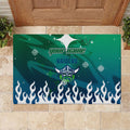 Personalized Canberra Raiders Rubber Doormat Y2K Grunge Aesthetic With Cyber Flames and Starburst Graphics