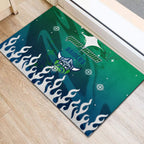 Personalized Canberra Raiders Rubber Doormat Y2K Grunge Aesthetic With Cyber Flames and Starburst Graphics
