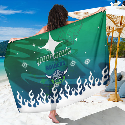 Personalized Canberra Raiders Sarong Y2K Grunge Aesthetic With Cyber Flames and Starburst Graphics