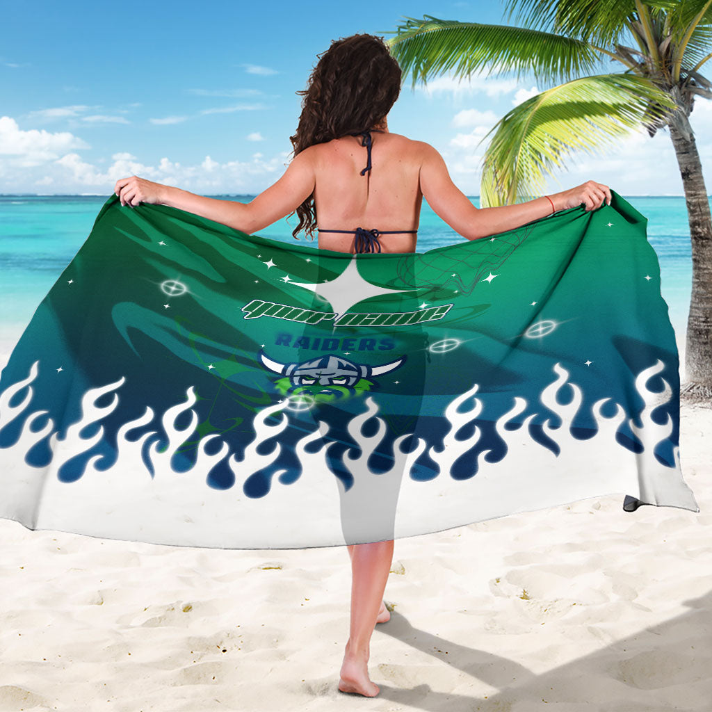Personalized Canberra Raiders Sarong Y2K Grunge Aesthetic With Cyber Flames and Starburst Graphics