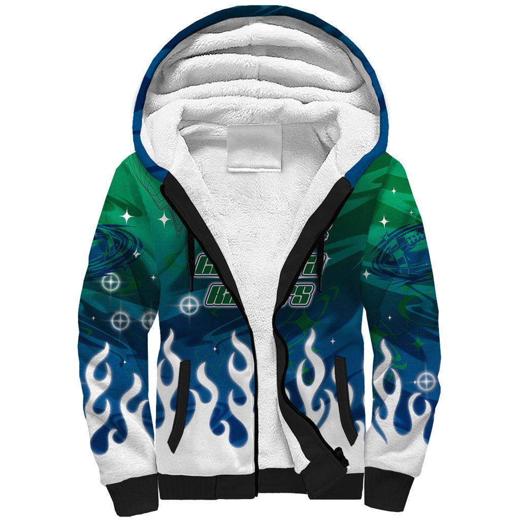 Personalized Canberra Raiders Sherpa Hoodie Y2K Grunge Aesthetic With Cyber Flames and Starburst Graphics