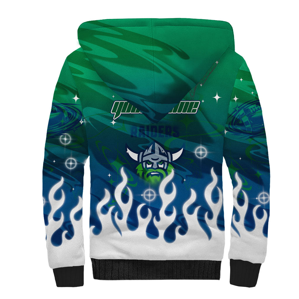 Personalized Canberra Raiders Sherpa Hoodie Y2K Grunge Aesthetic With Cyber Flames and Starburst Graphics