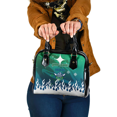 Personalized Canberra Raiders Shoulder Handbag Y2K Grunge Aesthetic With Cyber Flames and Starburst Graphics