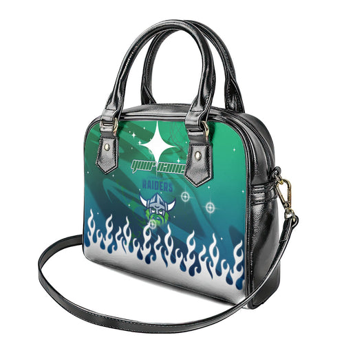 Personalized Canberra Raiders Shoulder Handbag Y2K Grunge Aesthetic With Cyber Flames and Starburst Graphics