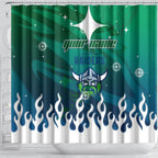Personalized Canberra Raiders Shower Curtain Y2K Grunge Aesthetic With Cyber Flames and Starburst Graphics