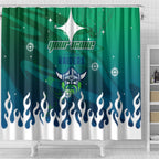 Personalized Canberra Raiders Shower Curtain Y2K Grunge Aesthetic With Cyber Flames and Starburst Graphics