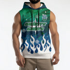 Personalized Canberra Raiders Sleeveless Hoodie Y2K Grunge Aesthetic With Cyber Flames and Starburst Graphics