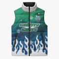 Personalized Canberra Raiders Sleeveless Puffer Jacket Y2K Grunge Aesthetic With Cyber Flames and Starburst Graphics